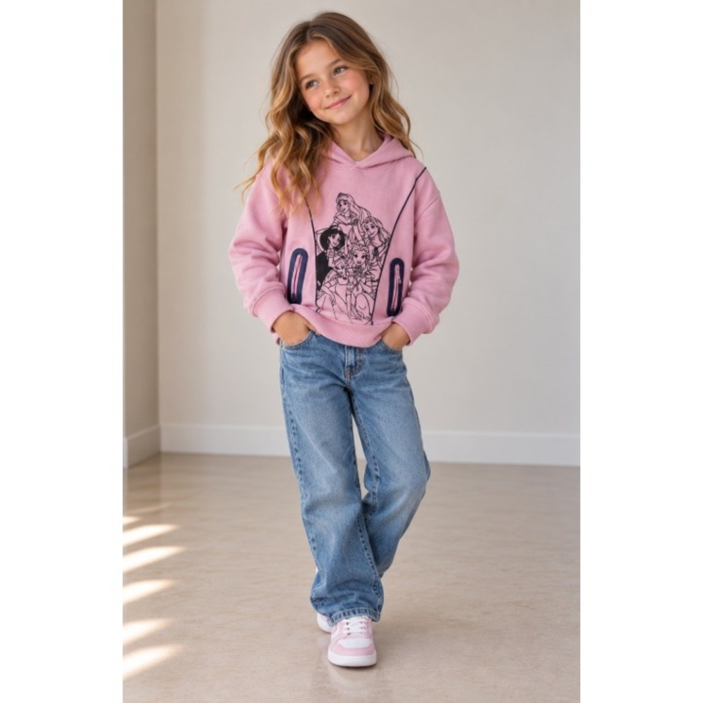 Disney Princess Pink Graphic Hoodie Sweatshirt with Zipper Pockets_K31